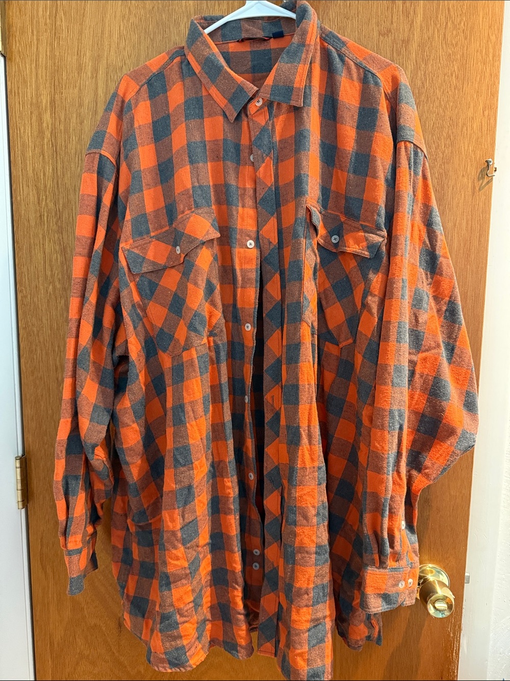 Mens Orange & Gray Plaid Button-Up Shirt Jacket
